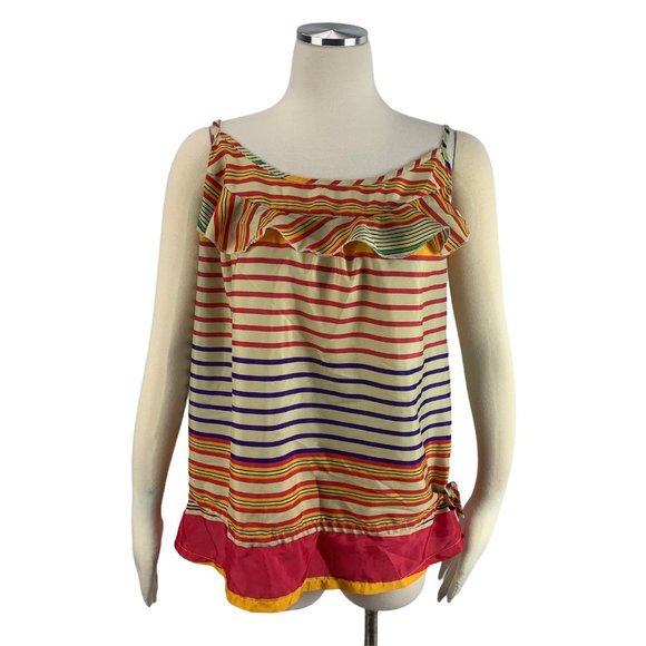 Cato XL Blouse Spaghetti Strap Stripe Red Orange A - Picture 1 of 8